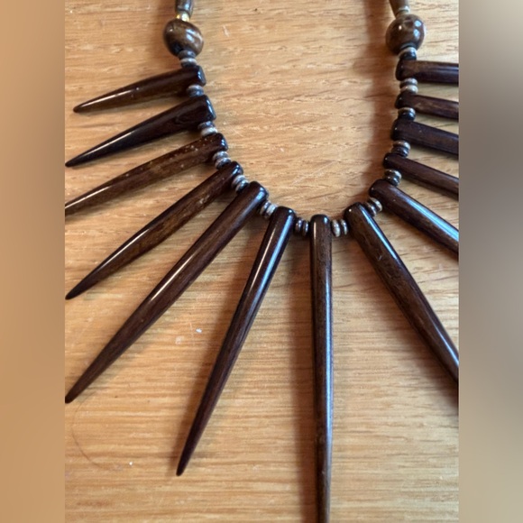 Beautiful Wood and Beaded Tribal Bib Necklace - Picture 3 of 5